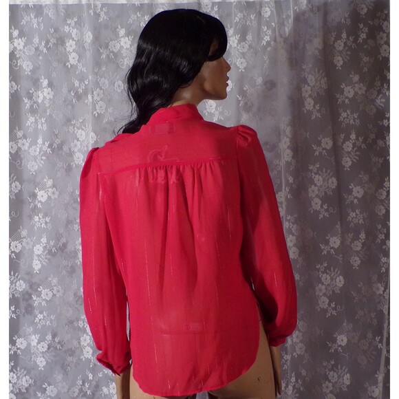 Jonathan Martin Vintage 70s Sheer Red Pin Stripe Blouse Retro Size Small Medium - Picture 8 of 11